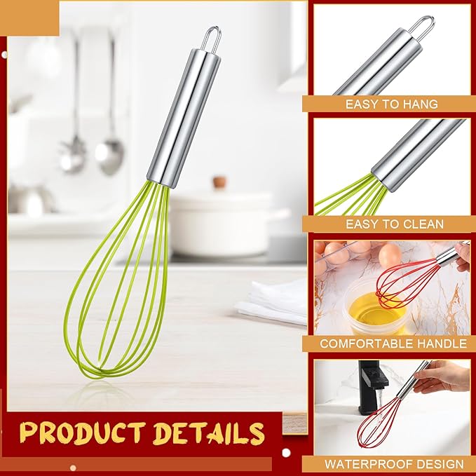 36 Sets 8 Inch Christmas Whisks Gifts DIY Fillable Christmas Tree Ornaments Xmas Colored Silicone Whisks for Cooking Heat Resistant Egg Beaters with Card Rope Bag for Candy Holder