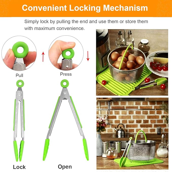 Kitchen Tongs with Silicone Tips - ForTomorrow Set of 5, 7 9 Inch Premium Silicone Tipped Tongs for Cooking Heat Resistant, Serving Food, BBQ