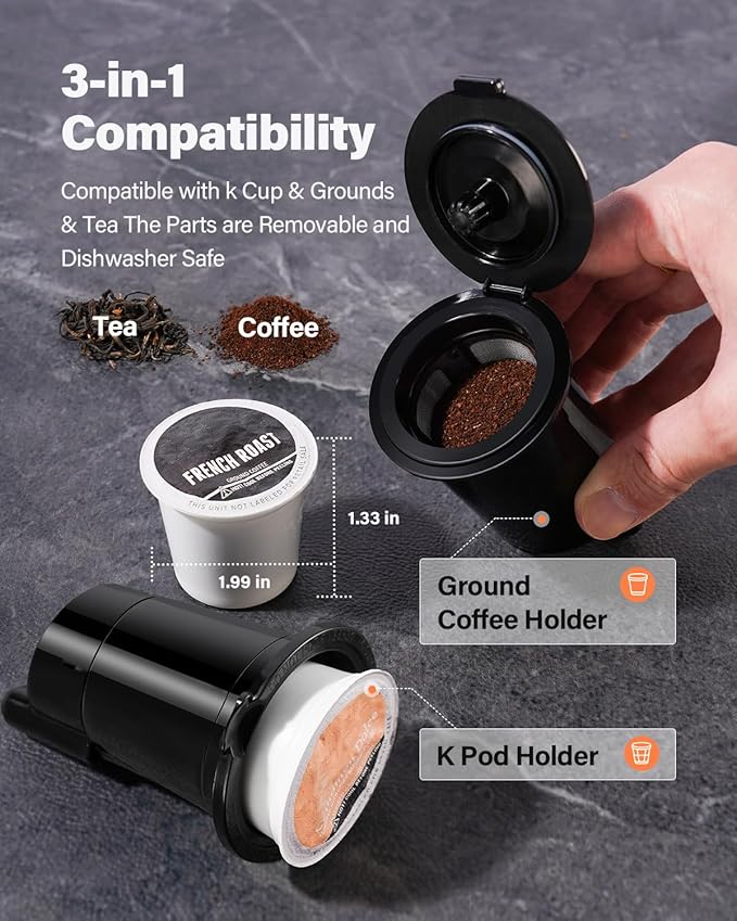 Coffee Maker Hot & Iced With Bold Setting,Single Serve Coffee Maker For K Cup And Grounds,52 Oz Removable Water Tank,6-14 Oz Brew Sizes,One Cup Kcup Coffee Machine With Reusable Filter,(Black)