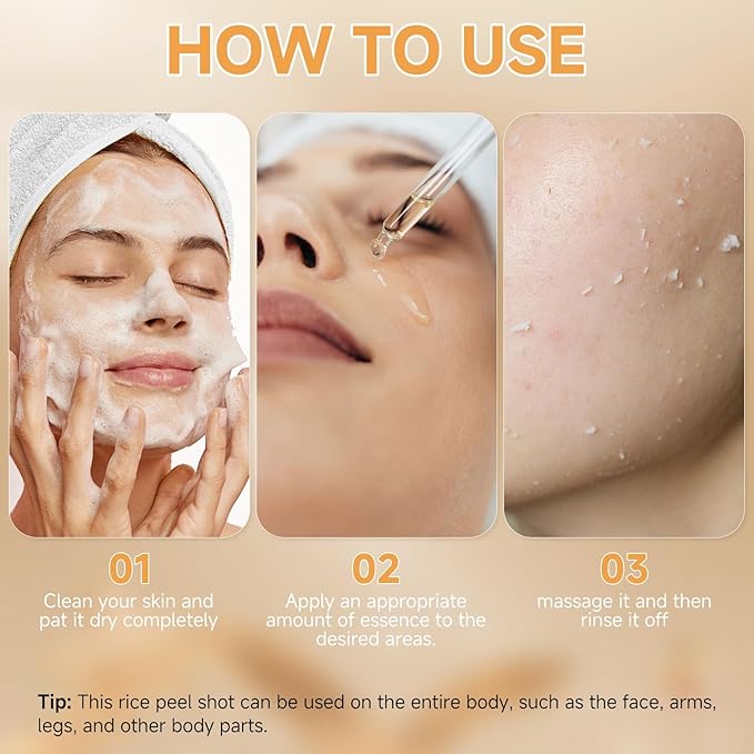 Peel Shot Glow Rice Ampoule, Black and White Rice Exfoliant for Face and Body, Rice Exfoliator for Faces Dead Skin Cells Remover, Face Peel Shot Serum for Softens Cuticle
