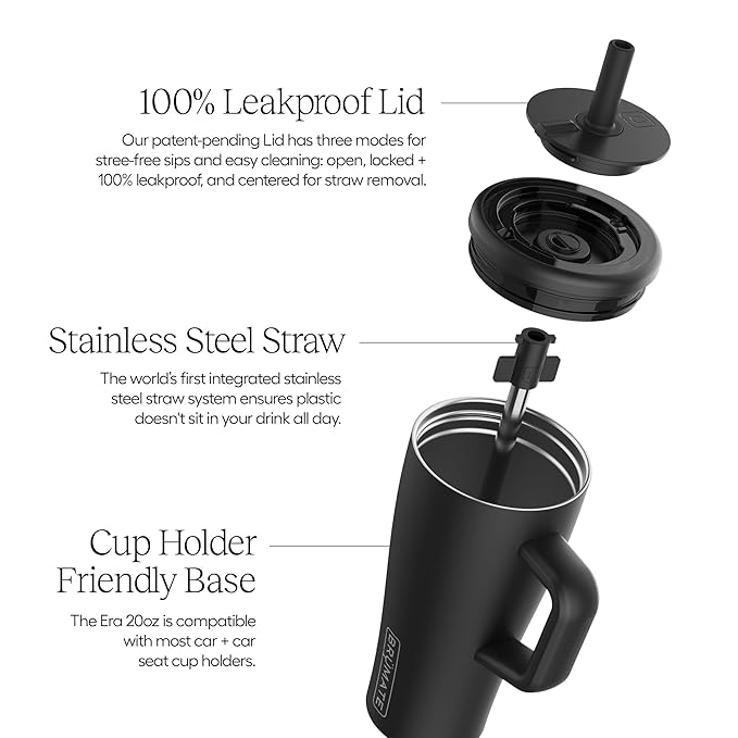 BrüMate Era 20 oz Tumbler with Handle and Straw | 100% Leakproof Insulated Tumbler with Lid and Straw | Made of Stainless Steel | Cup Holder Friendly Base | 20oz (Dark Aura)