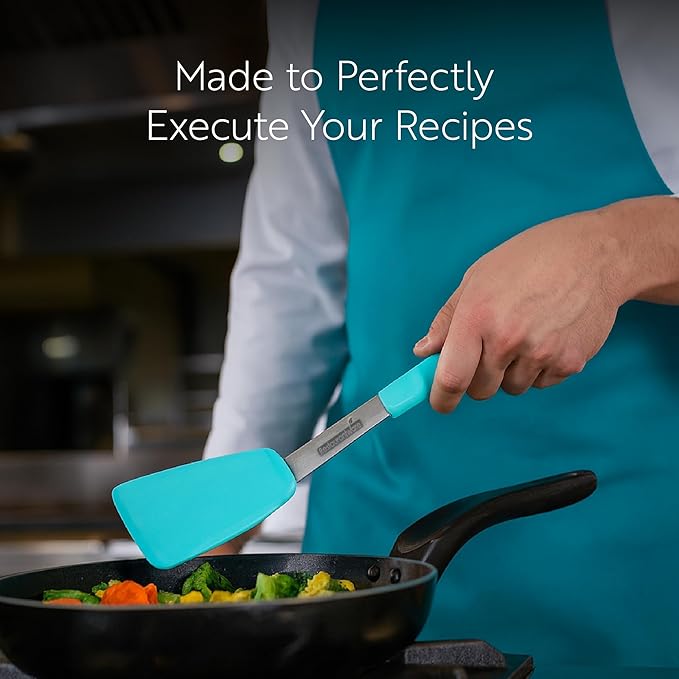 Restaurantware Silicone Spatula 1 Count 13.3 Inches Flexible Heat Resistant Silicone Turner, Turquoise Nonstick Kitchen Cooking Flipper With Soft Touch Rubber Handle, Dishwasher-Friendly Ergonomic