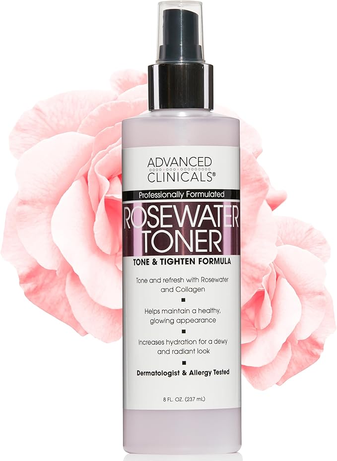 Advanced Clinicals Collagen + Rosewater Facial Mist Toner W/Charcoal & Aloe Vera. Alcohol-Free PH Balancing Formula Detoxifies & Hydrates Skin Improving Overall Skin Tone, Face Mist, 8 Fl Oz, 2-Pack