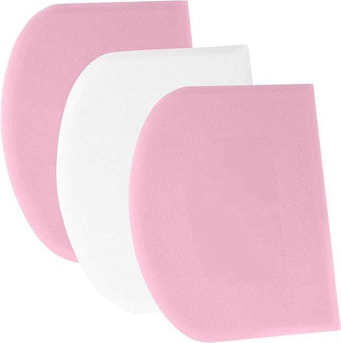 SURDOCA Dough Scraper Bench Scraper - 3P 13x7.9" Plastic Flexible Bowl Scraper, Sharp Edge & Angles Cake Scraper. Non-Slip Bakeware Decorating Tools Sculpting & Modeling Tools - Pink+White+Pink