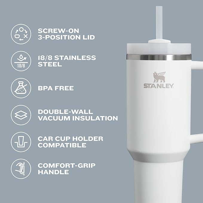 STANLEY Quencher H2.0 Tumbler with Handle and Straw 30 oz | Flowstate 3-Position Lid | Cup Holder Compatible for Travel | Insulated Stainless Steel Cup | BPA-Free | Cream 2.0