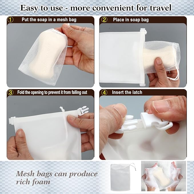 4 Pcs Travel Soap Bag, Waterproof Leakproof Quick Dry Bar Soap Travel Container, Soap Saver Pouch for Camping, Hiking, Hotel Essentials, Portable Soap Holder Travel Case, Soap Travel Bag