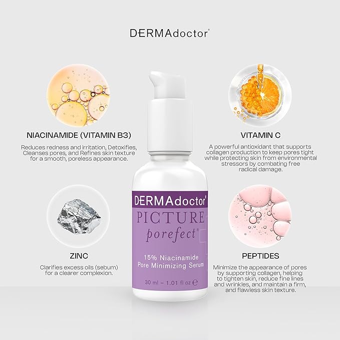 DERMAdoctor Pore Minimizer Niacinamide Serum for Face | Vitamin B3 Niacinamide Oil Control Pore Minimizer for Visible pores, Blackheads, Uneven Skin Tone, Redness, Oily Skin - Dermatologist Formulated