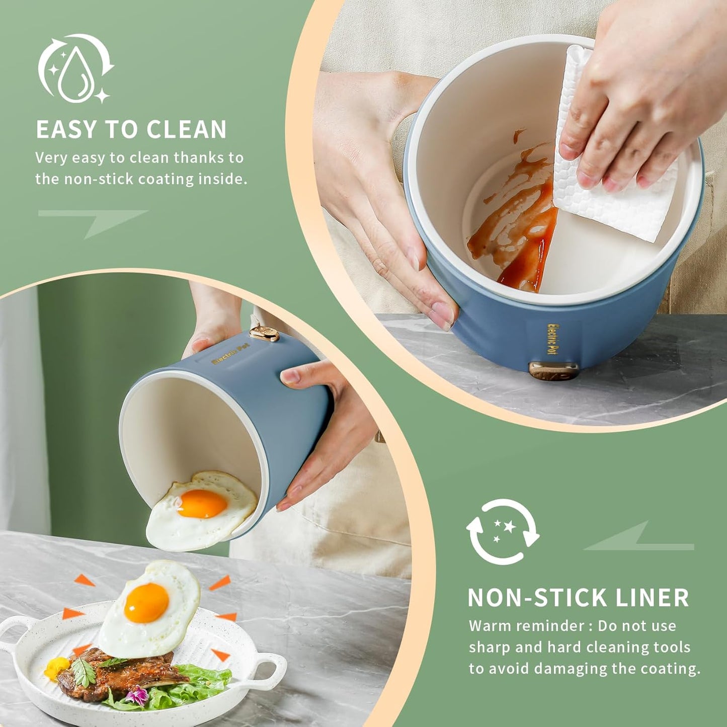 Hot Pot Electric, 1L Mini Ramen Cooker, 450W Rapid Noodles Cooker, Multifunctional Electric Pot for Cooking Pasta, Soup, Portable Pots with Over-Heating Protection for Dorm, Office, Travel