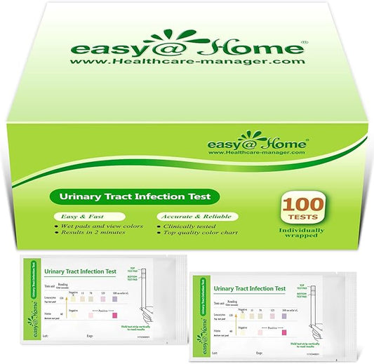 Easy@Home 100 Individual Pouch Urinary Tract Infection Test Strips, UTI Urine Testing Kit for Urinalysis and Detection of Leukocytes and Nitrites (UTIPOUCH-100P)