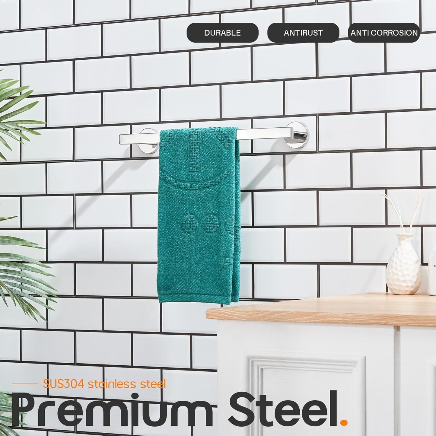 12 Inch Bathroom Towel Bar Bath Towel Rack Kitchen Towel Holder Towel Ring Wall Mounted SUS304 Stainless Steel 2 Pack Polished Chrome AN4001CH-L12-P2