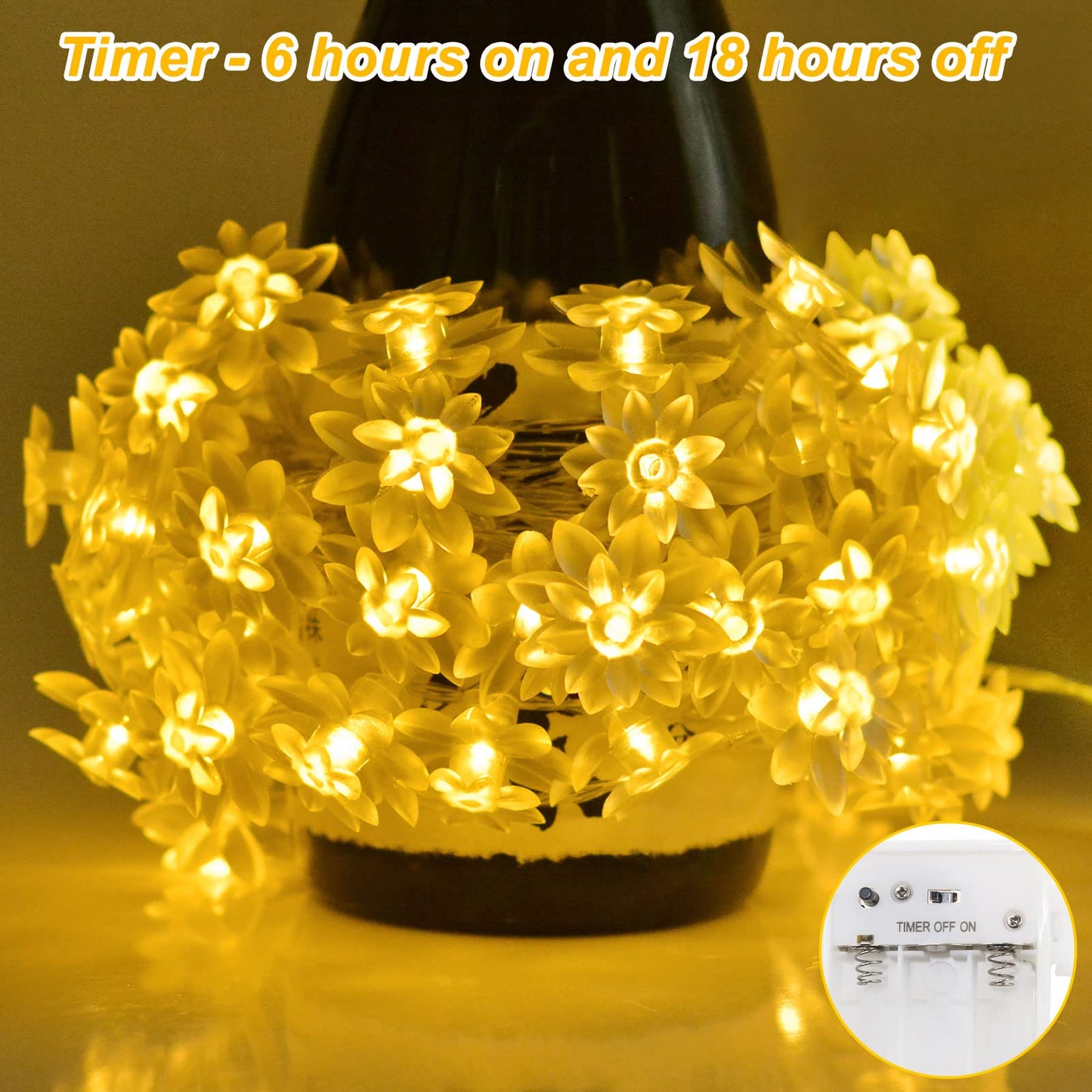 echosari Flower String Lights Battery Operated, 158" Lotus Flower Fairy Lights with Auto Timer 8 Modes, Soft Rubber Flowers String Lights Waterproof for Kids' Room Garden Patio Décor (Warm White)