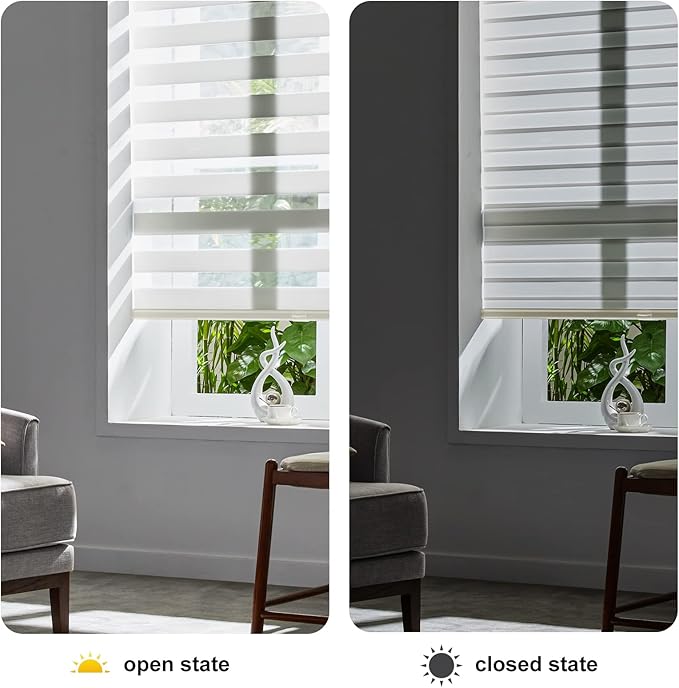 Persilux Cordless Zebra Blinds for Indoor Windows, Free-Stop Cordless, Light Filtering Sheer Shades Dual Layer for Day and Night, Roller Shades for Home (35.5" W X 64" H, Cream)