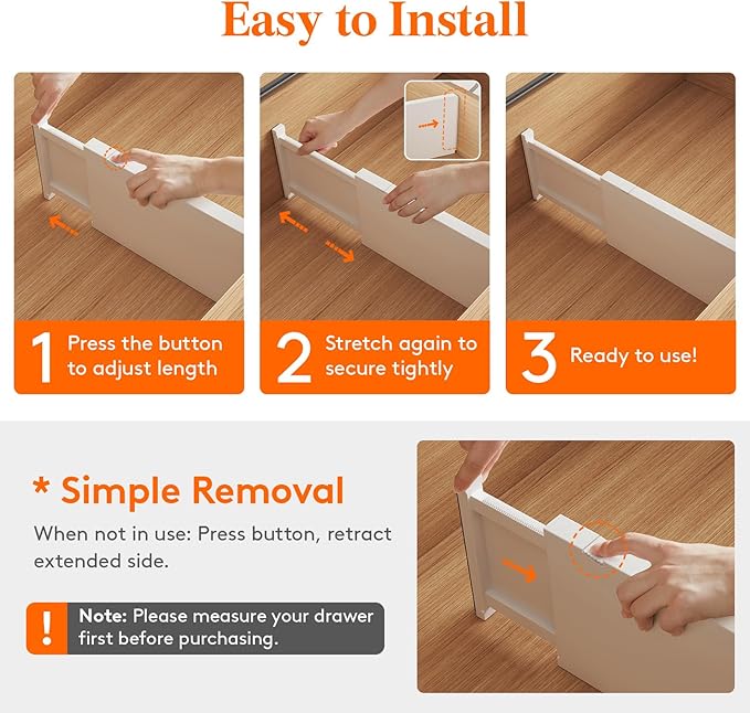 Lifewit 4 Pack 6" High Drawer Dividers 34-56cm/13.5-22" Adjustable Drawer Organizer for Clothes/Utensils, Expandable Drawer Separator in Dresser/Kitchen/Bedroom/Office Organization & Storage White