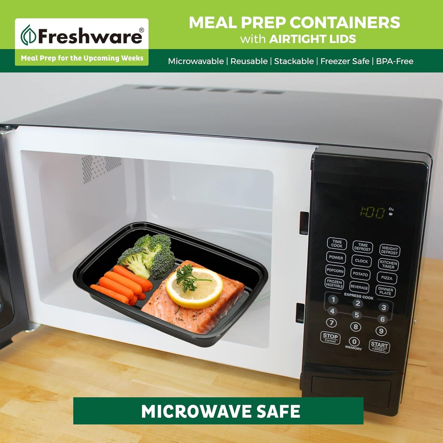 Freshware Meal Prep Containers [15 Pack] 1 Compartment Food Storage Containers with Lids, Bento Box, BPA Free, Stackable, Microwave/Dishwasher/Freezer Safe (28 oz)