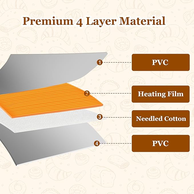 Bread Proofing Mat with Warm Cover, Sourdough Hearting Mat, Sourdough Warming Mats with Thermostat Temperature Control, 13.9" x 13.9" Bread Proofer Dough Warmer for Home Kitchen Baking
