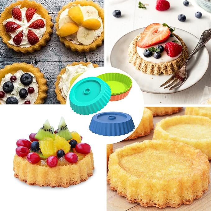 Webake Silicone Quiche Pan, 8pcs Fluted Tart Pans 5 Inch Round Baking Molds Small Maryann Cake Pans for Baking - Multicolor