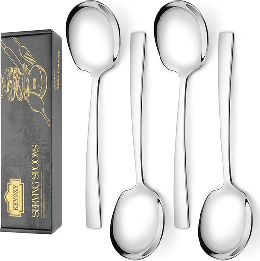 4 Piece Stainless Steel Serving Spoons Set - 4 Large Spoons, 9.2-Inch, Dishwasher Safe, for Parties/Kitchen/Buffet/Catering