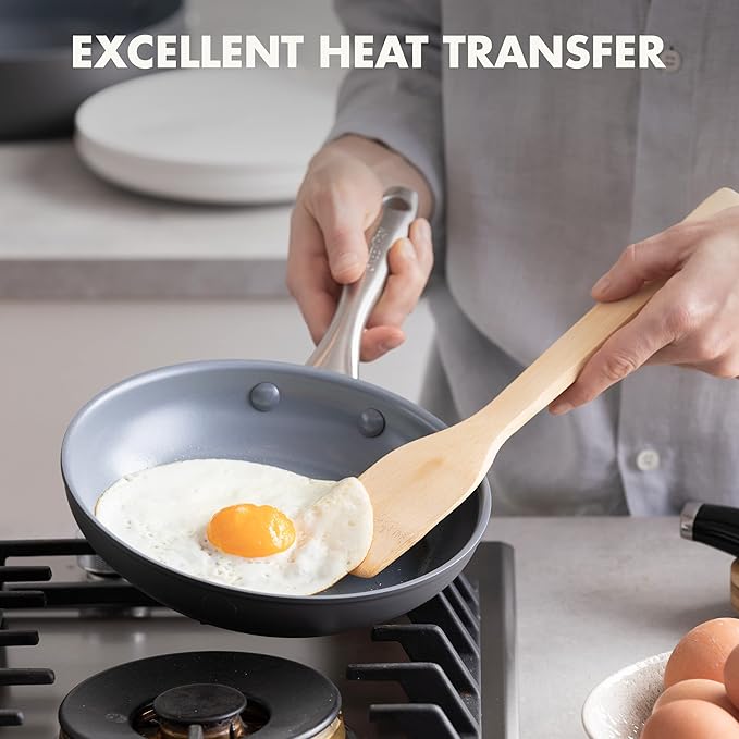 GreenPan Lima Hard Anodized 8" Frying Pan Skillet Nonstick, Ceramic Nonstick, PFAS-Free Nontoxic Pots and Pans, Oven & Broiler Safe, Stainless Steel Handle, Cookware for Eggs & Omelet,Gray(Pack of 2)