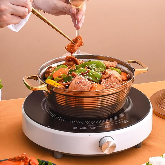 Moroccan Tagine Cooking Pot,Stainless Steel Non Stick Moroccan Casserole with 2 Handles,Large Moroccan Cooker Handmade Tagine Pot with Cone-Shaped Lid(23cm, Rose Gold)