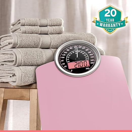 Adamson Hybrid 2-in-1 Analog & Digital Weighing Scale for Body Weight up to 400lbs + Thick Tempered Glass + Extra Large Display + Easy to Read Digital Bathroom Scale + New - Pink