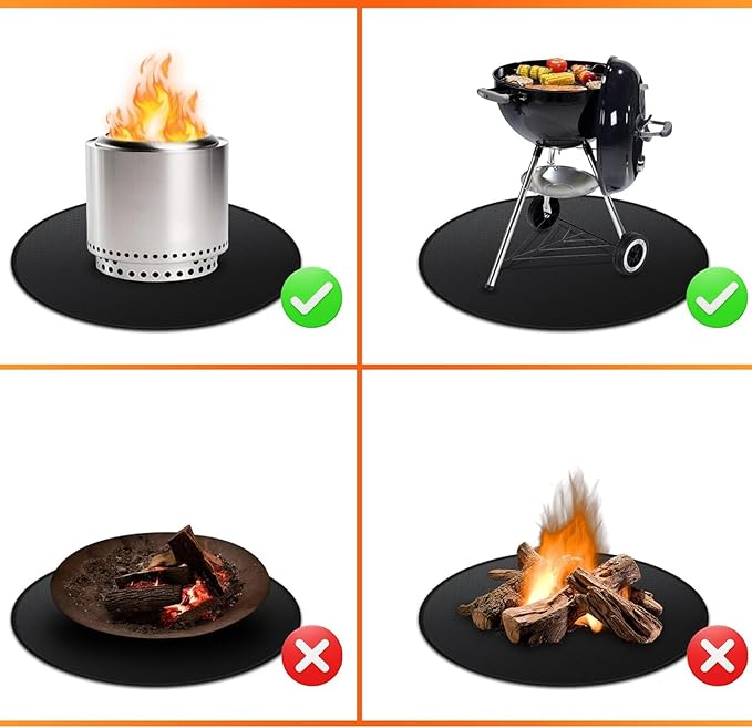 36" Round Fire Pit Mat for Solo Stove Bonfire/Under Grill Mat, 4 Layers Fireproof Waterproof Oil-Proof, BBQ Mat, Portable, Deck Patio Grass Smoker