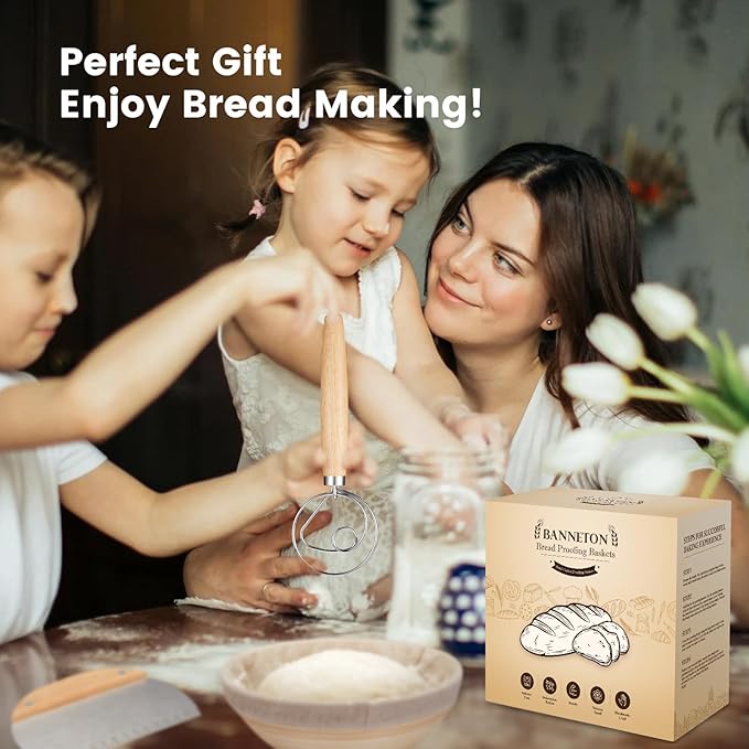 Banneton Bread Proofing Basket - Sourdough Starter Kit Banneton Sourdough Proofing Basket Set of 2, Sourdough Bread Baking Supplies for Making Baking Fermentation (10" Oval Set of 2, 6 Accessories)