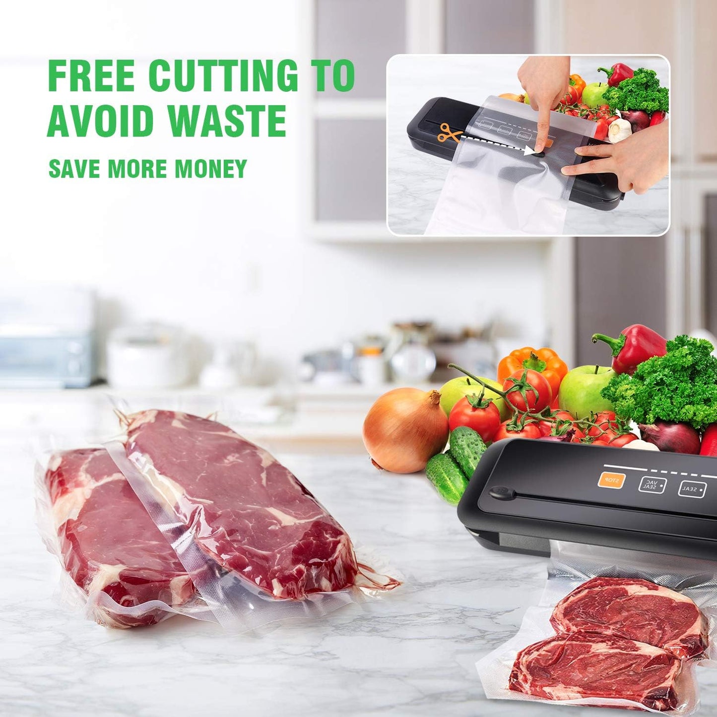 KOIOS Vacuum Sealer Bags for Food Vacuum Sealer Bags Rolls,8" x 16' Food Vacuum Rolls, Non-BPA Vacuum StorageBags for Food or Sous Vide, Seal a Meal, Heavy Duty (2 Rolls)