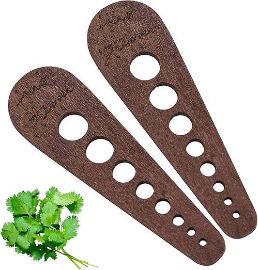 2 Pcs Herb Stripper Tool, Wooden Herb Stripper Vegetable Leaf Remover 8 Different Aperture Designs Wood Stripping Strippers Suitable for Herbs, Parsley, Coriander, Thyme, Rosemary (Brown)