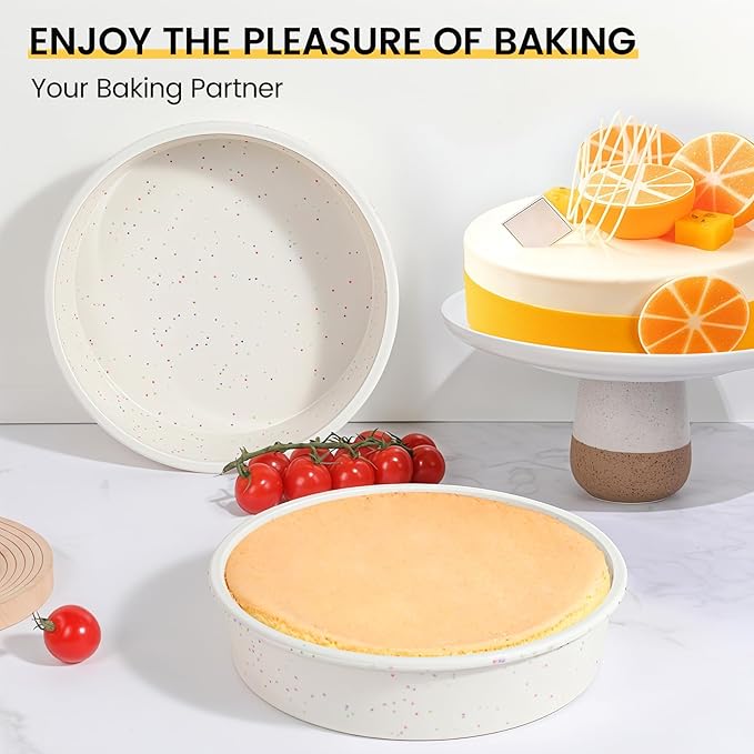 Vinino 8 Inch Silicone Round Cake Pan with Metal Reinforced Frame Set of 2, Nonstick Silicone Springform Pan for Baking Suitable for Making Layers, Cheese & Chocolate Cakes
