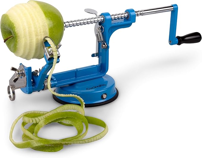 Apple Peeler and Corer - Durable, Heavy Duty Chrome Cast Iron with Powerful Countertop Suction, Hand Crank for Fruits, Apples, Potatoes or Veggies, Fall Picking Season and Holiday Pie Making Essential