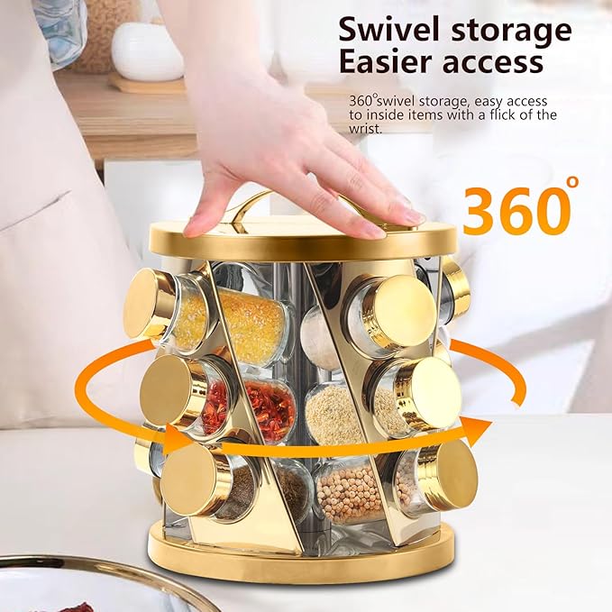 Portable Stainless Steel Spice Rack with 12 Spice Jars Included Revolving Spice Organizer for Kitchen Tower Storage Rack for Spices and Seasoning Silver