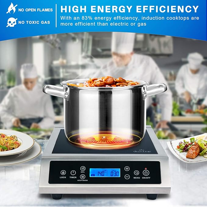 Duxtop Professional Portable Induction Cooktop, Commercial Range Countertop Burner, 1800 Watts Induction Burner with Sensor Touch and LCD Screen, P961LS/BT-C35-D, Silver/Black