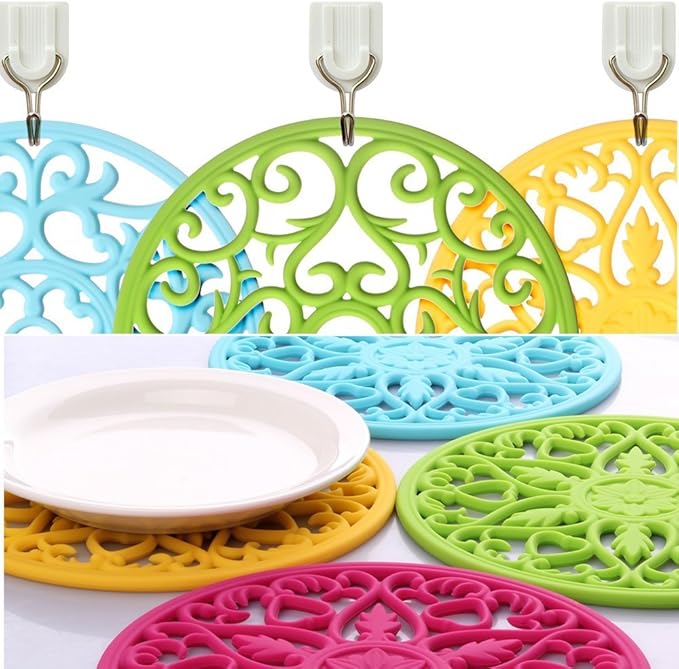 ME.FAN Trivets for Dishes/Pots/Pans, 3 Pcs Silicone Mats, Flexible/Durable/Non Slip Hot Pads to Protect Table and Counter Top (Teal Blue)