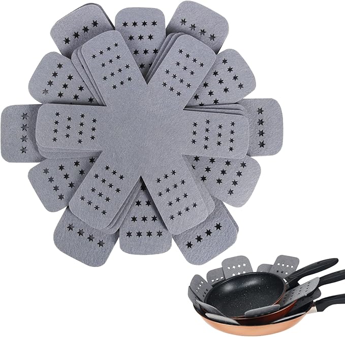 BYKITCHEN Pan Protectors with Stars, Larger & Thicker Pan Separators Protectors, Set of 9 and 3 Different Sizes, Pot Protectors for Stacking and Protecting Your Cookware