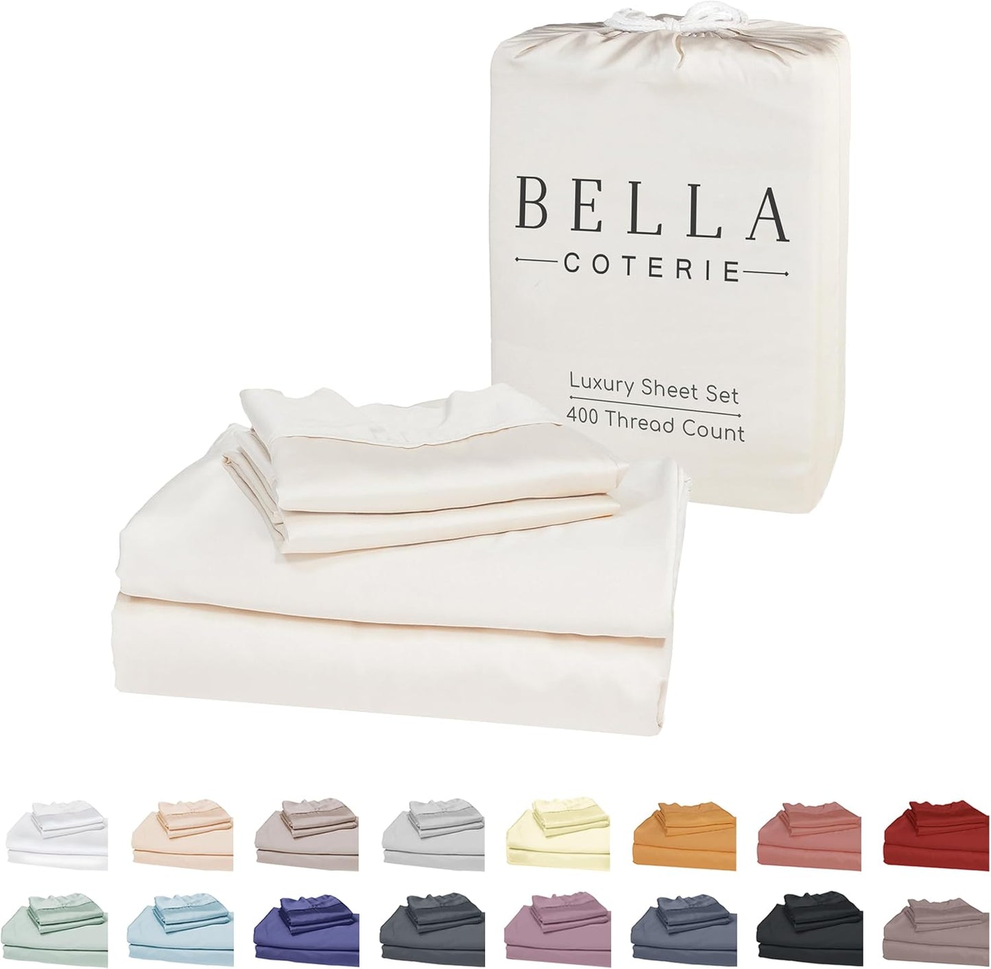 Bella Coterie Luxury Bamboo Viscose Twin XL Size Sheet Set | 100% Organically Grown | Ultra Soft | Cooling for Hot Sleepers | 18" Deep Pocket [Ivory]