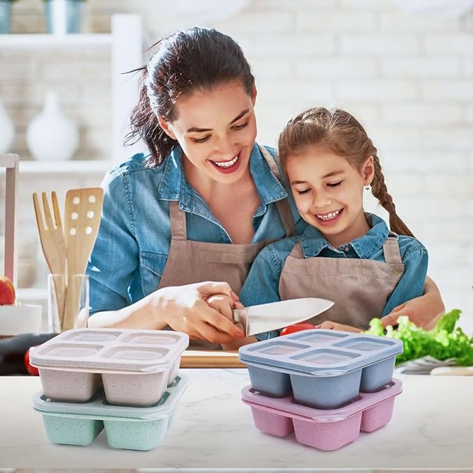 4 Pack Snack Containers, 4 Compartments Snack Box Containers with Lids, Reusable Meal Prep Lunchable Container for Adults, Microwave Dishwasher Safe, Divided Food Storage Containers for Work Travel