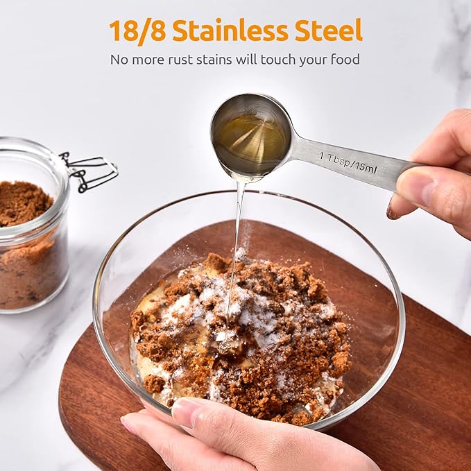 U-Taste 18/8 Stainless Steel Measuring Spoons Set of 6 and 6oz Small Snack Containers Food Grade Liquid Silicone Storage Set of 2 (Aqua Sky)