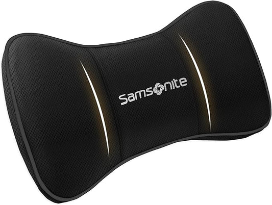 SAMSONITE Travel Neck Pillow – Memory Foam Car Seat Headrest Cushion, Ergonomic Neck Support for Driving, Adjustable Strap, Comfortable Head Rest for Long Trips, Travel Pillow for Cars & Office Chairs
