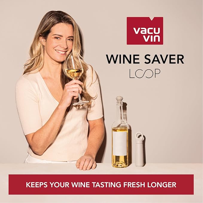 Vacu Vin Wine Saver Loop - Designed and Made in the Netherlands - Vacuum Wine Stopper Keeps Your Wine Fresh for up to 10 Days - Reusable, Made with 98% Recycled Material - 1 Pump, 5 Stoppers, Jade
