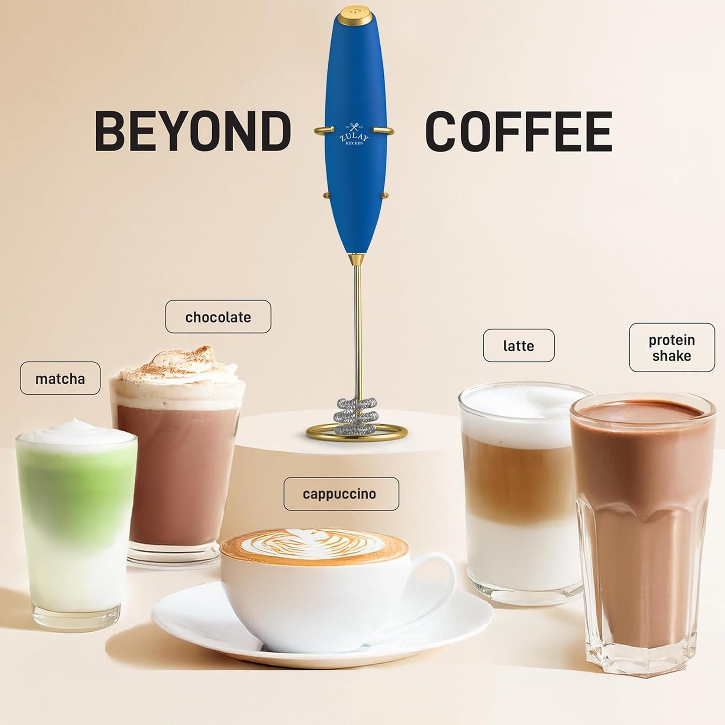 Zulay Kitchen Patented Tornado Triple Whisk Milk Frother with 4 Duracell Batteries – Handheld Foam Maker for Coffee, Lattes, Matcha & Hot Chocolate – Rich, Creamy Froth in Seconds