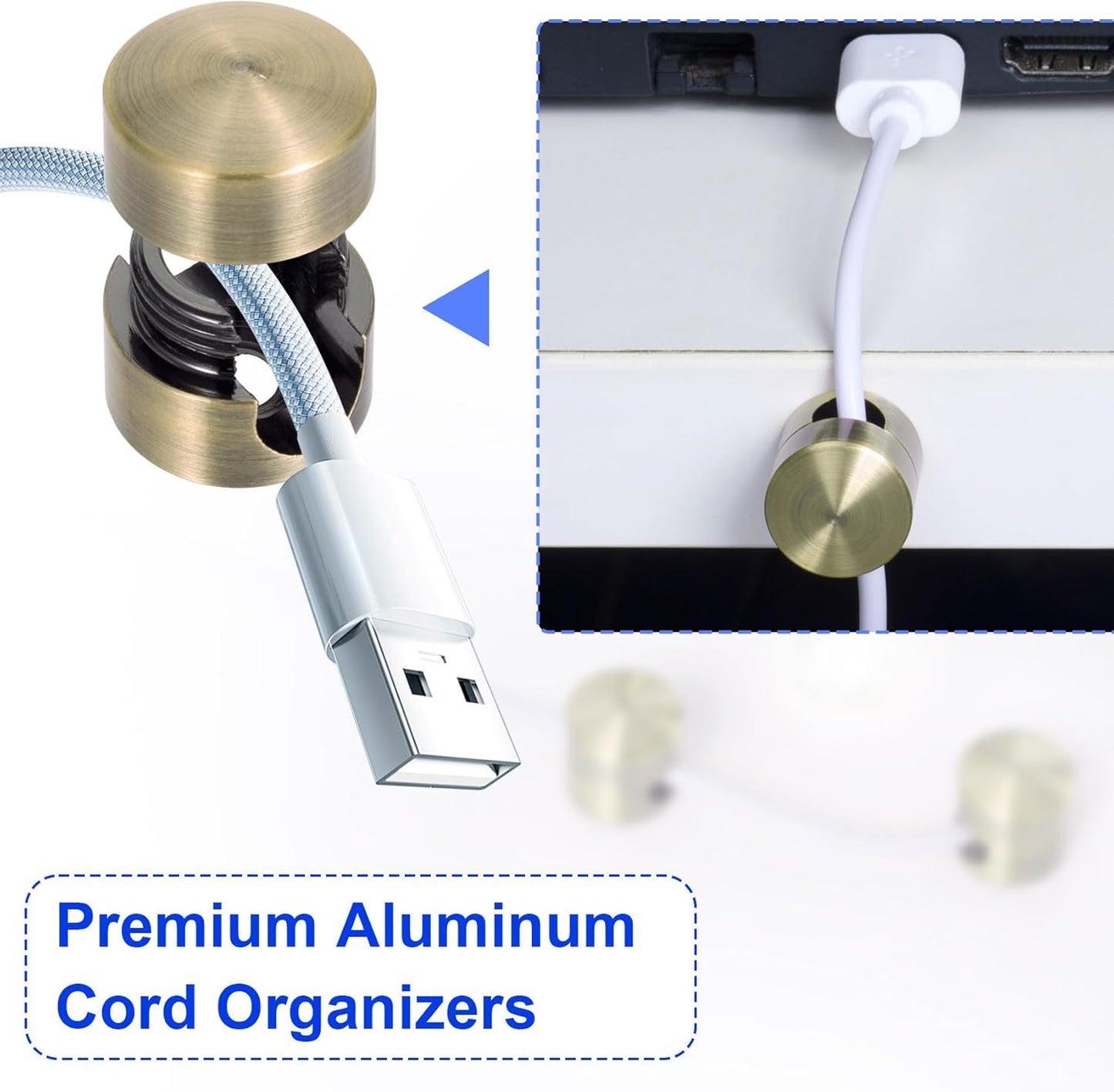 3 Sets Charger Holders for Cords, Antique Copper Color Adjustable Cable Anchor Holders, Adhesive Metal Cord Clips, Cable Management Wire Organizers for Desk, Office, Nightstand