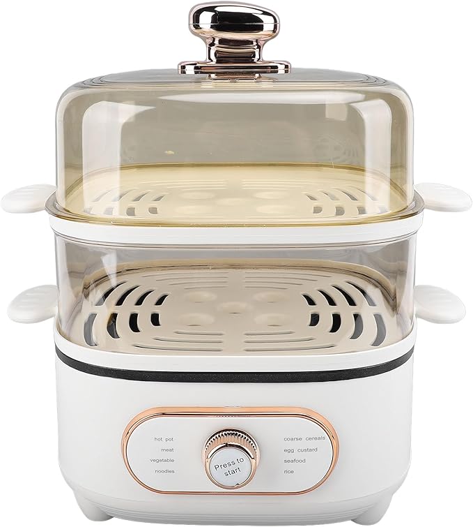 HEEPDD 2 Tier Electric Steam Pot, Steamers Multipurpose Cooker with Removable Steaming Trays, for Soup Noodles Seafood Vegetables 2 Tier Electric Steam Pot, 1200W 10.5L Stackable (US Plug 110V 700W)