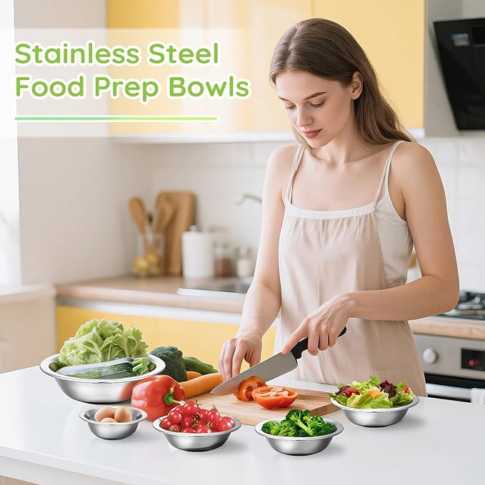 304(18/8) Stainless Steel Mixing Bowls for Kitchen, 10 Pack 5.5" Small Metal Mixing Cooking Bowls Set Stackable for Baking Serving Cooking Food Prep Storage Dishwasher Safe Lightweight