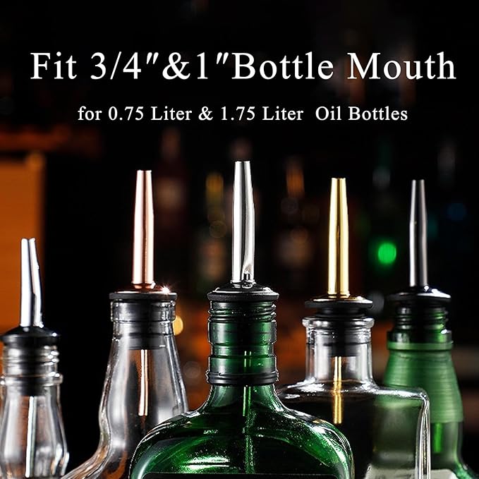 12-Pack Liquor Bottle Pourers with Adapters, Liquor Pour Spout Adapters set for for Large Oil Olive Bottles and Liquor Bottles - Up to 1 Inch/25mm Neck Converts Spout into a Large Pour Spout,Rose Gold