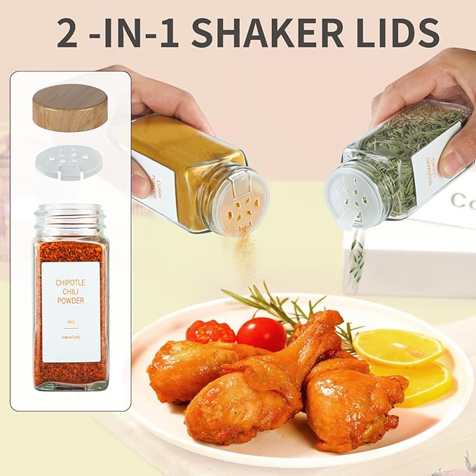 Spice Jars with Label，4oz Seasoning Containers, Glass Spice Bottles with Shaker Lids,Funnel, Chalk Pen (48)
