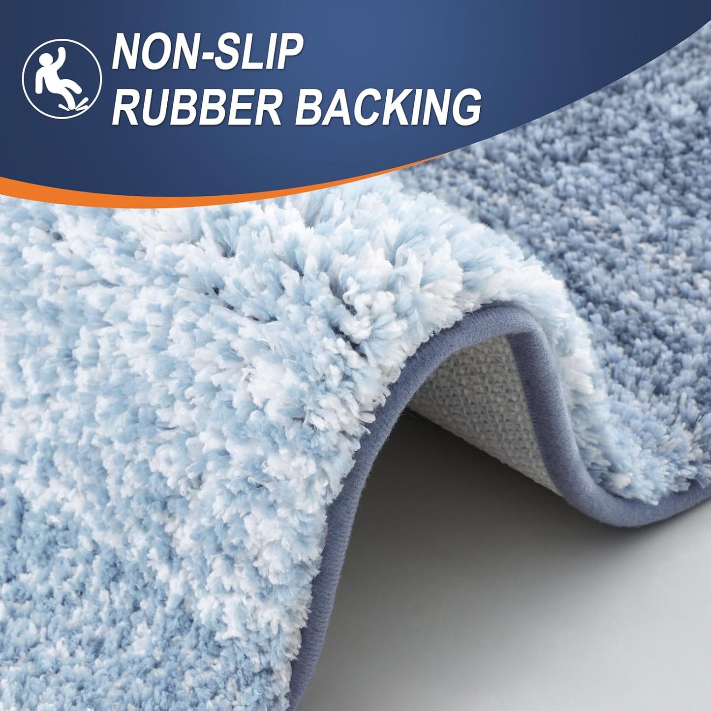 OLANLY Bathroom Rug Mat 24x16, Extra Soft and Absorbent Polyester Bath Rugs, Non-Slip Plush Shaggy Bath Carpet, Machine Wash Dry, Bath Mats for Bathroom Floor, Tub and Shower, Blue