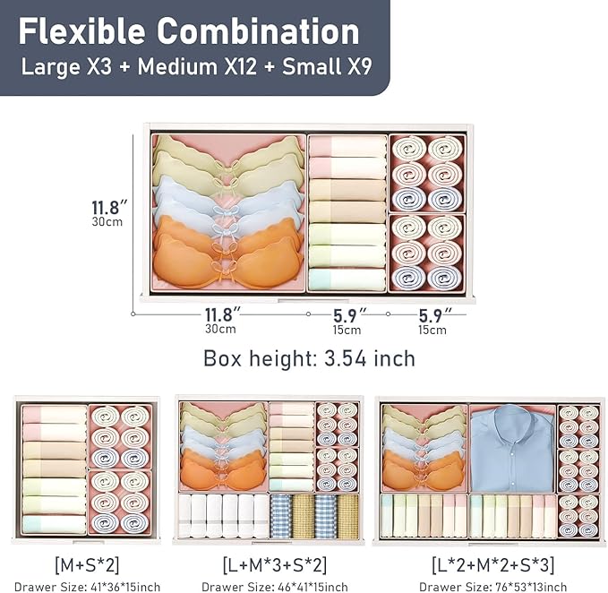 DIMJ Drawer Organizer Clothes 28 Pack - Foldable Baby Organizers and Storage Dresser Organizer for Bedroom, Closet Nursery Organization Dresser Dividers for underwear, Sock, Bra, Belt, Tie