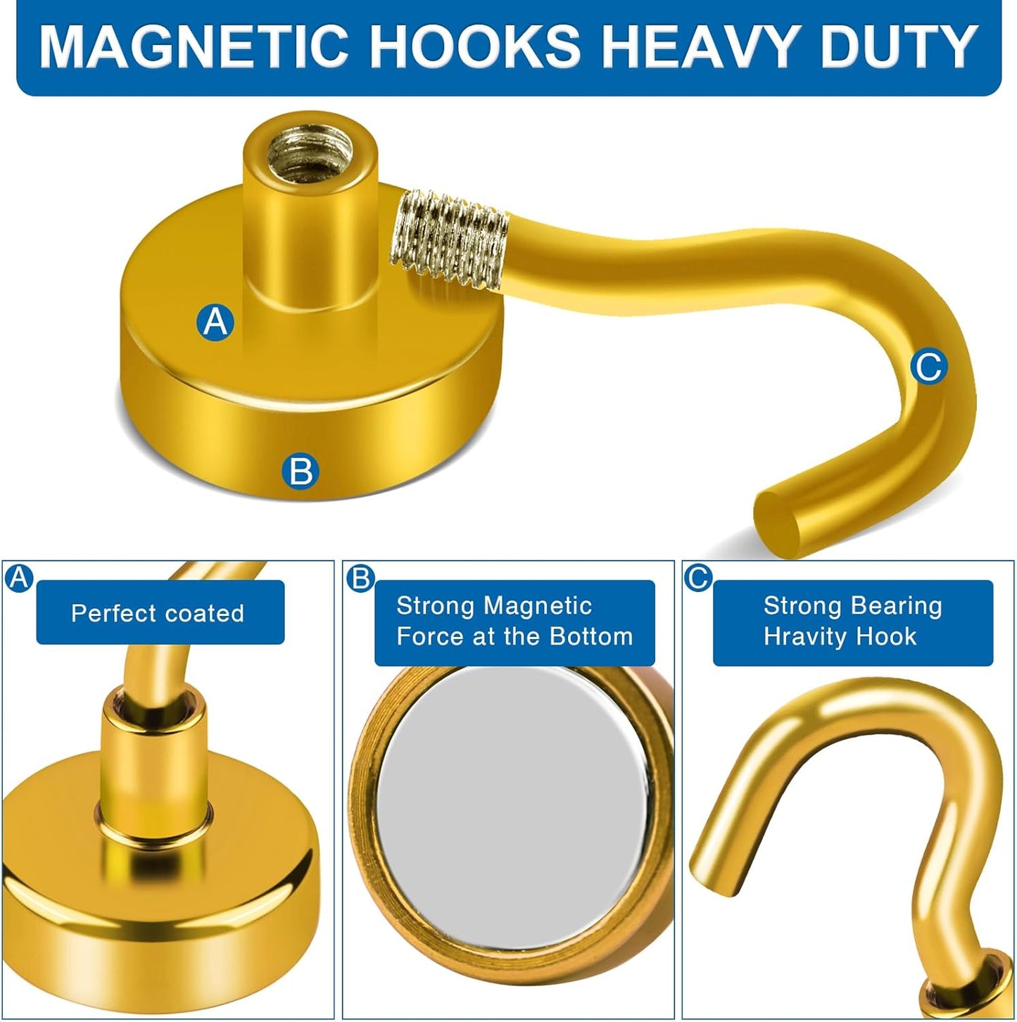 LOVIMAG Cruise Ship Essentials - 150Lbs Heavy Duty Yellow Magnetic Hooks for Cruise Cabins - Strong Hanging Hooks - 12 Pack