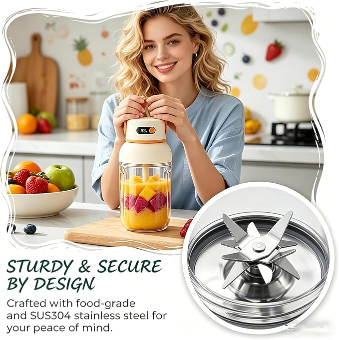 Portable Electric Juicer Cup with Zero Cord Hassle, 33 Oz Cordless Personal Juicer Cup, Digital Display Portable Juicers Blender with Stainless Steel Blades, USB-C (green-800ml)