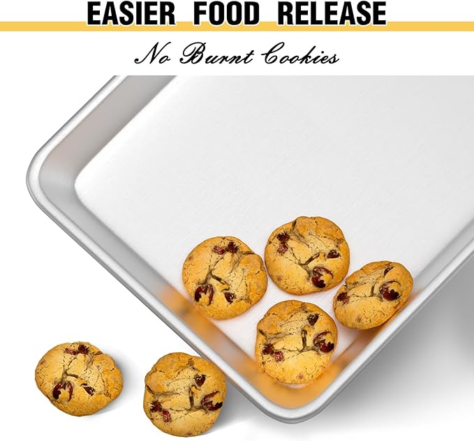 Commercial Quality Baking Sheet Pan Set, Natural Aluminum Cookie Sheet, Umite Chef Warp Resistant Baker's Half Sheet Pan, Large Thick Cookie Tray Pans for Baking, Roasting(2 Pack, 18X13In)